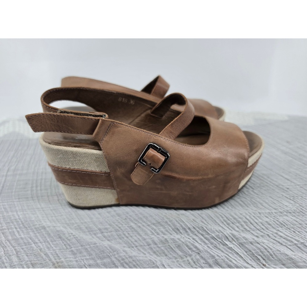 Antelope 818 Tan Leather Platform Wedge Sandals Women 36 Open Toe Buckle Strap